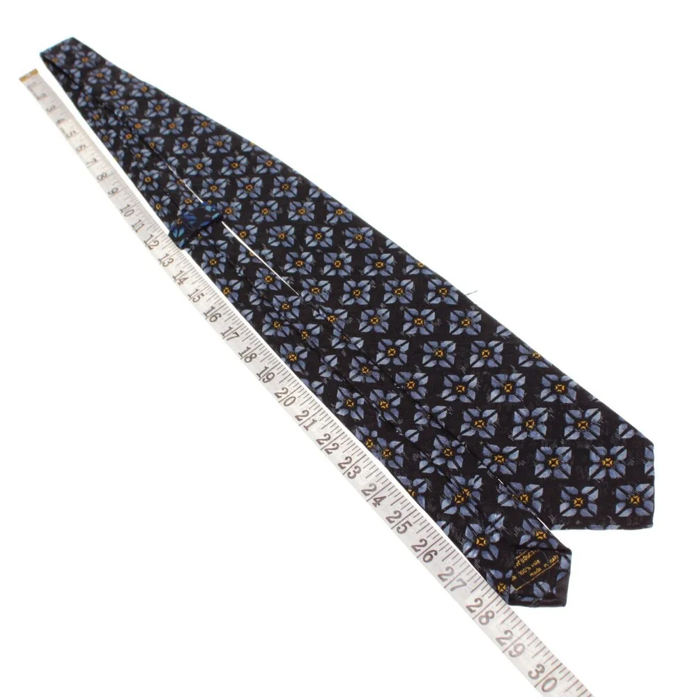 Italo Ferretti NWT Neck Tie in Black with Blue & Yellow Floral Print 100% Silk